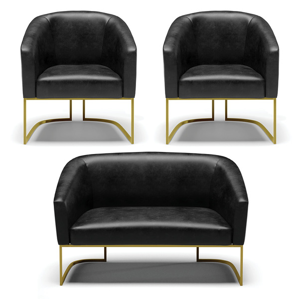 Namoradeira E 2 Poltronas Industrial Dourado Stella Sintético