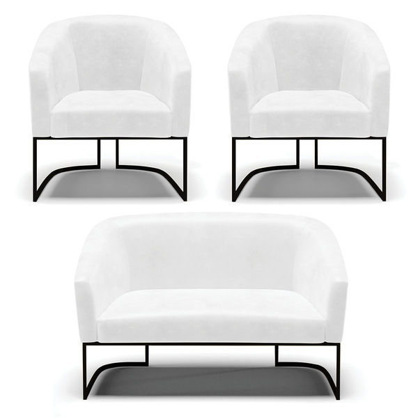 Namoradeira E 2 Poltronas Industrial Dourado Stella Sintético