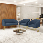 Namoradeira E 2 Poltronas Industrial Dourado Stella Suede Azu