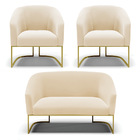 Namoradeira E 2 Poltronas Industrial Dourado Stella Suede Beg