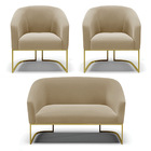 Namoradeira E 2 Poltronas Industrial Dourado Stella Suede D03