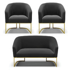Namoradeira E 2 Poltronas Industrial Dourado Stella Suede D03