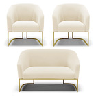 Namoradeira E 2 Poltronas Industrial Dourado Stella Veludo D0