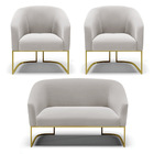 Namoradeira E 2 Poltronas Industrial Dourado Stella Veludo D0