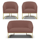 Namoradeira E 2 Poltronas Industrial Dourado Stella Veludo D0