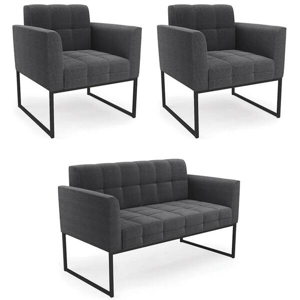 Namoradeira E 2 Poltronas Industrial Preto Ana Boucle Grafite