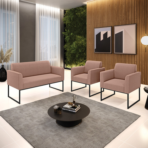 Namoradeira E 2 Poltronas Industrial Preto Marisa Bouclê D03