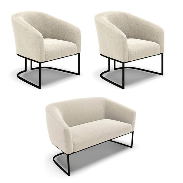 Namoradeira E 2 Poltronas Industrial Preto Stella Bouclê Bege