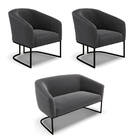 Namoradeira E 2 Poltronas Industrial Preto Stella Bouclê D03