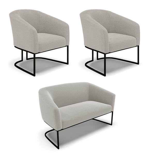 Namoradeira E 2 Poltronas Industrial Preto Stella Bouclê D03