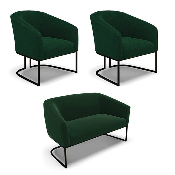 Namoradeira E 2 Poltronas Industrial Preto Stella Bouclê D03