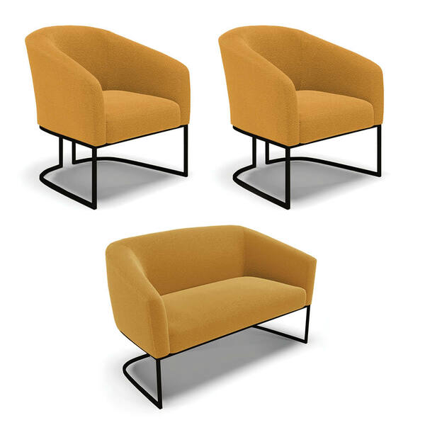 Namoradeira E 2 Poltronas Industrial Preto Stella Bouclê Most