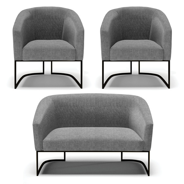 Namoradeira E 2 Poltronas Industrial Preto Stella Linho D03 -