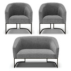 Namoradeira E 2 Poltronas Industrial Preto Stella Linho Grafi