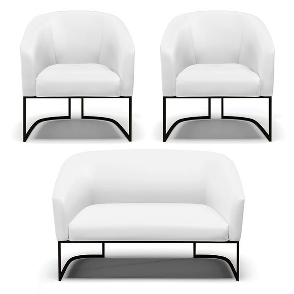 Namoradeira E 2 Poltronas Industrial Preto Stella Sintético D