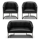 Namoradeira E 2 Poltronas Industrial Preto Stella Sintético P