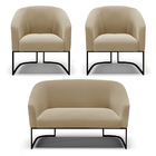 Namoradeira E 2 Poltronas Industrial Preto Stella Suede D03 -