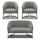 Namoradeira E 2 Poltronas Industrial Preto Stella Suede D03 -