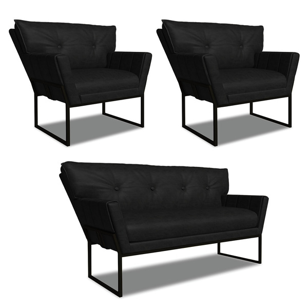 Namoradeira E 2 Poltronas Industrial Pto Anitta Sintét Pu Pre