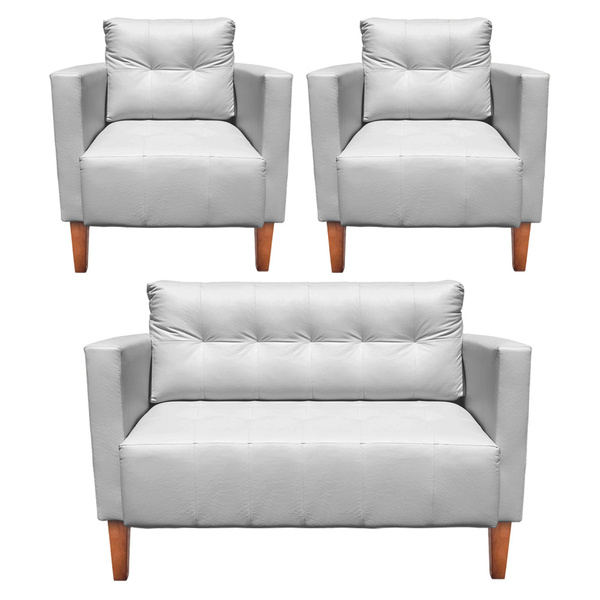 Namoradeira E 2 Poltronas Livia Pé Madeira Castanho Sintético