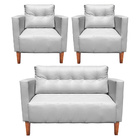 Namoradeira E 2 Poltronas Livia Pé Madeira Castanho Sintético