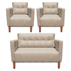 Namoradeira E 2 Poltronas Livia Pé Madeira Castanho Sintético