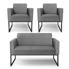 Namoradeira E 2 Poltronas Marisa Aço Industrial Preto Linho D