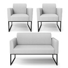 Namoradeira E 2 Poltronas Marisa Aço Industrial Preto Linho D