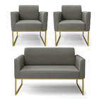 Namoradeira E 2 Poltronas Marisa Aço Industrial Preto Suede D