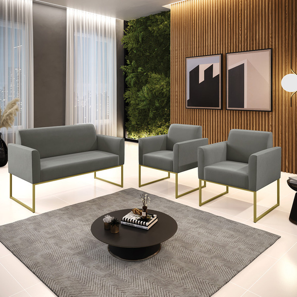 Namoradeira E 2 Poltronas Marisa Aço Industrial Preto Suede D