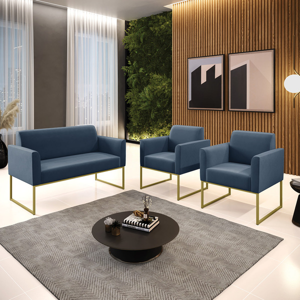 Namoradeira E 2 Poltronas Marisa Aço Industrial Preto Suede D