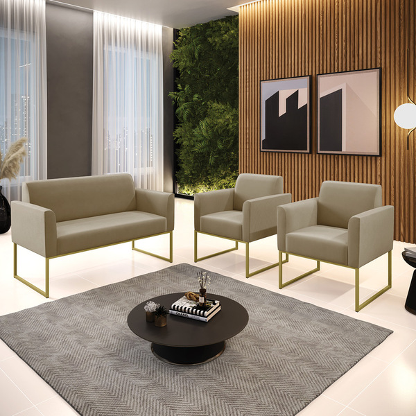 Namoradeira E 2 Poltronas Marisa Aço Industrial Preto Suede D