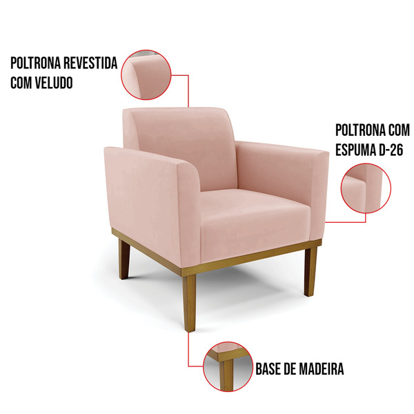 Namoradeira E 2 Poltronas Marisa Base Madeira Castanho Veludo