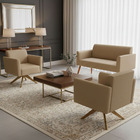 Namoradeira E 2 Poltronas Marisa Giratória Madeira Suede Marr