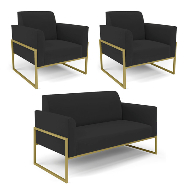 Namoradeira E 2 Poltronas Marisa Industrial Alta Dourada Velu