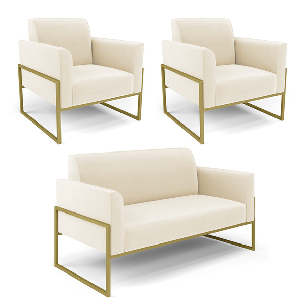 Namoradeira E 2 Poltronas Marisa Industrial Alta Dourada Velu