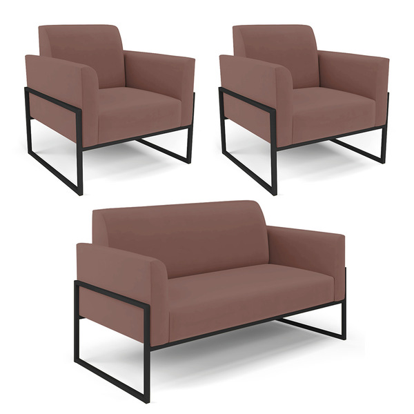 Namoradeira E 2 Poltronas Marisa Industrial Alta Preto Veludo