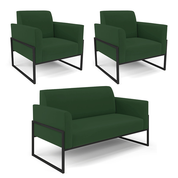 Namoradeira E 2 Poltronas Marisa Industrial Alta Preto Veludo