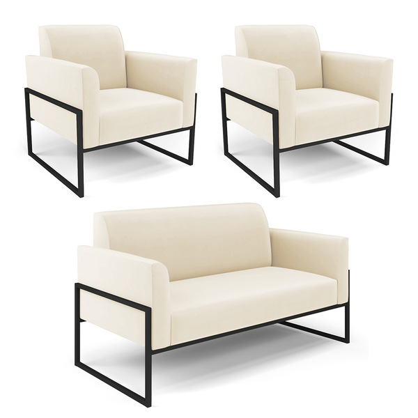 Namoradeira E 2 Poltronas Marisa Industrial Alta Preto Veludo