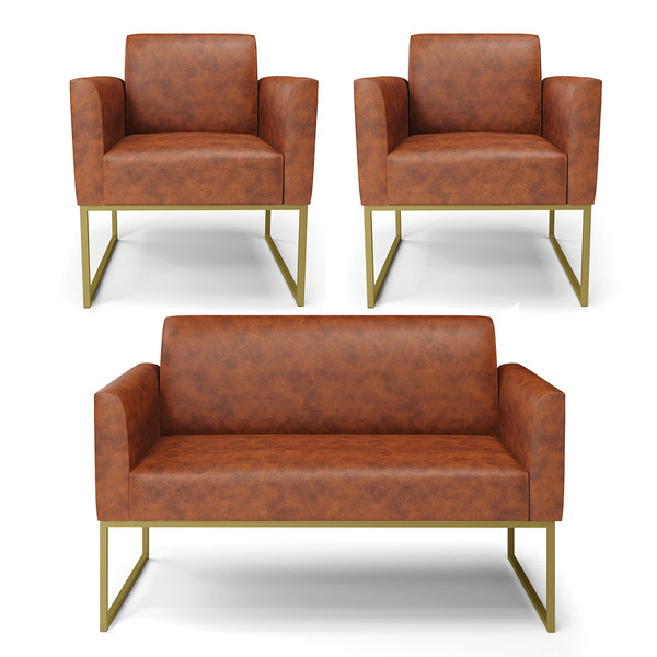 Namoradeira E 2 Poltronas Marisa Industrial Dourado Sintético