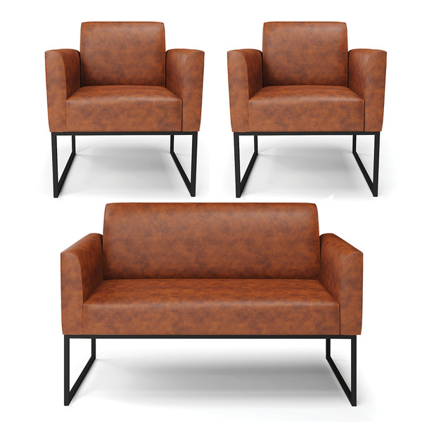 Namoradeira E 2 Poltronas Marisa Industrial Preto Sintético P