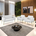 Namoradeira E 2 Poltronas Marisa Pé Aço Dourado Sintético D03