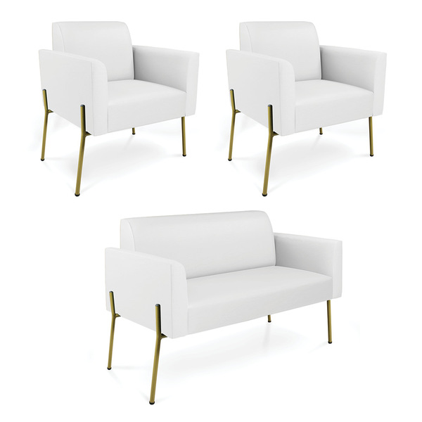 Namoradeira E 2 Poltronas Marisa Pé Aço Dourado Sintético D03