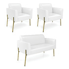 Namoradeira E 2 Poltronas Marisa Pé Aço Dourado Sintético Pu