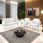 Namoradeira E 2 Poltronas Marisa Pé Aço Dourado Sintético Pu