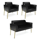 Namoradeira E 2 Poltronas Marisa Pé Aço Dourado Sintético Pu