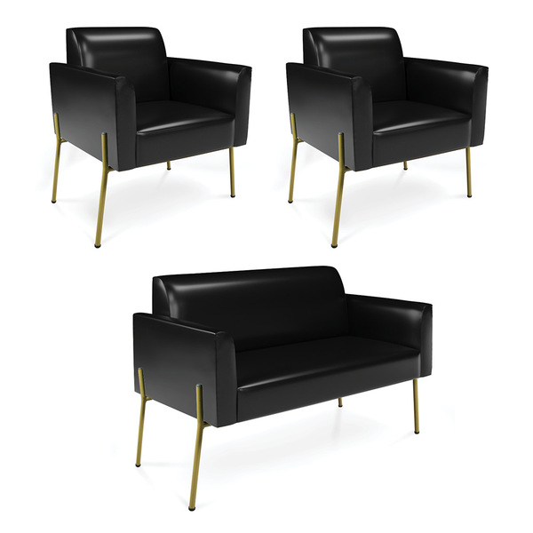 Namoradeira E 2 Poltronas Marisa Pé Aço Dourado Sintético Pu