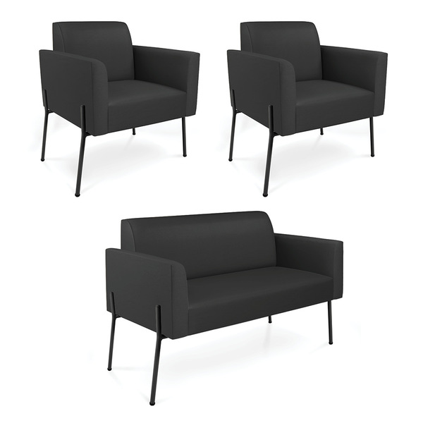 Namoradeira E 2 Poltronas Marisa Pé Aço Preto Sintético D03 -