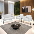 Namoradeira E 2 Poltronas Marisa Pé Aço Preto Sintético D03 -