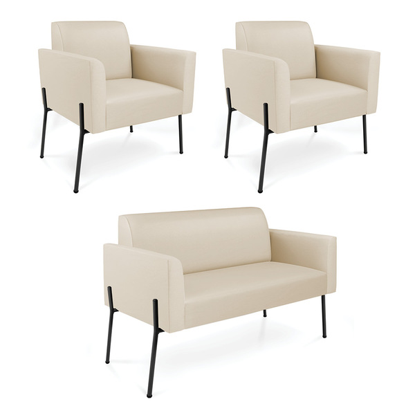 Namoradeira E 2 Poltronas Marisa Pé Aço Preto Sintético D03 -